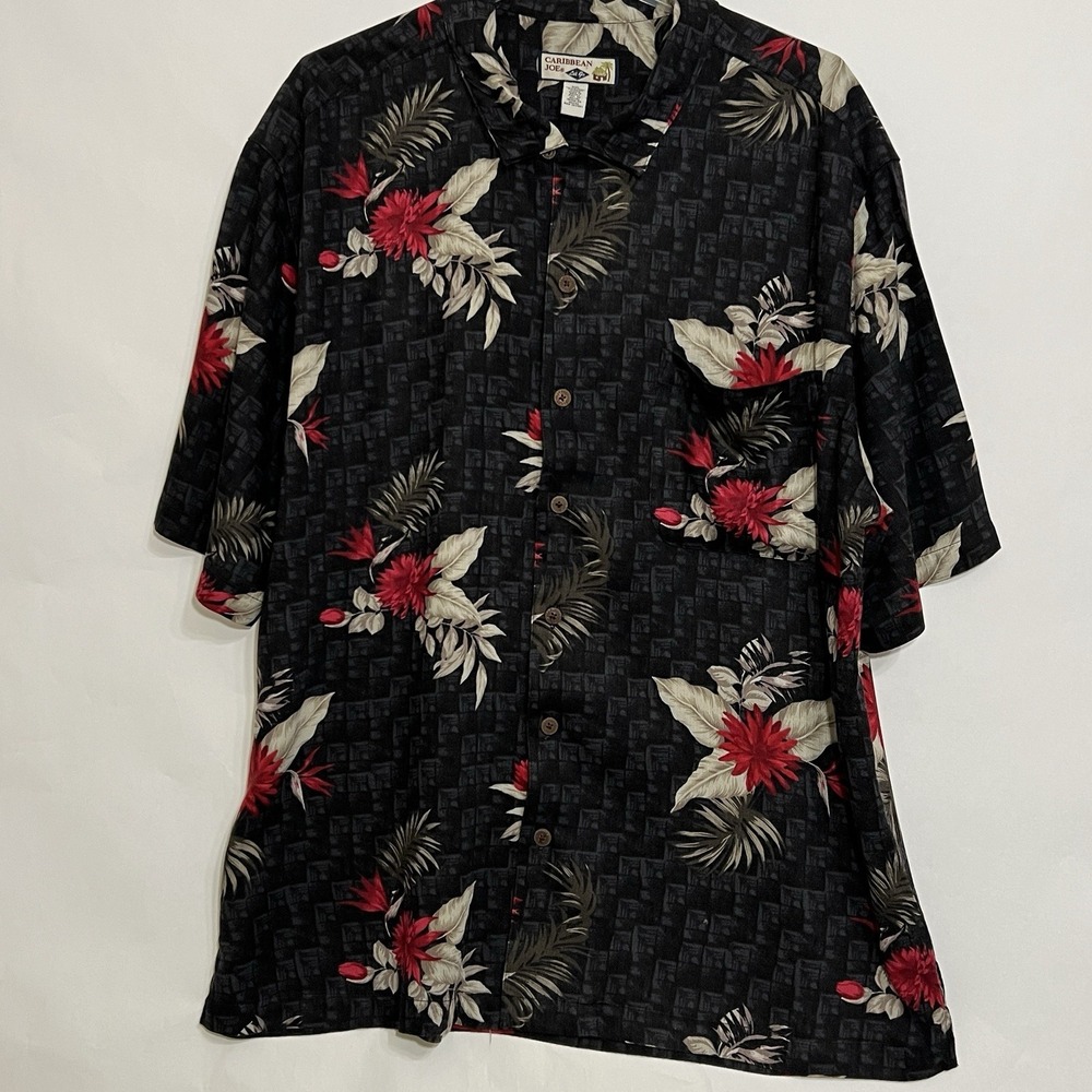 Caribbean Joe Hawaiian Tropical Resort‎ Floral Leaf Button Short Sleeve Men 2XL